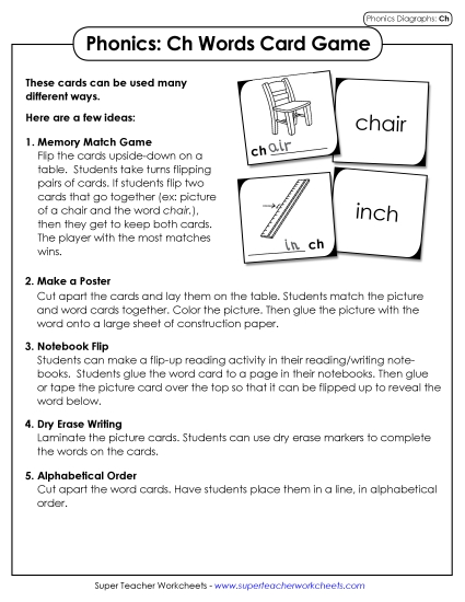 Games & Learning Centers - Phonics Card Game /ch/