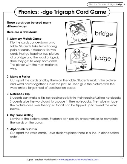 Games and Learning Centers - Phonics Card Game (-dge Trigraph) Games and Learning Centers - Phonics Card Game (-dge Trigraph)