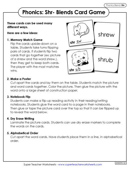 Games and Learning Centers - Phonics Card Game (Shr- Blends) Games and Learning Centers - Phonics Card Game (Shr- Blends)