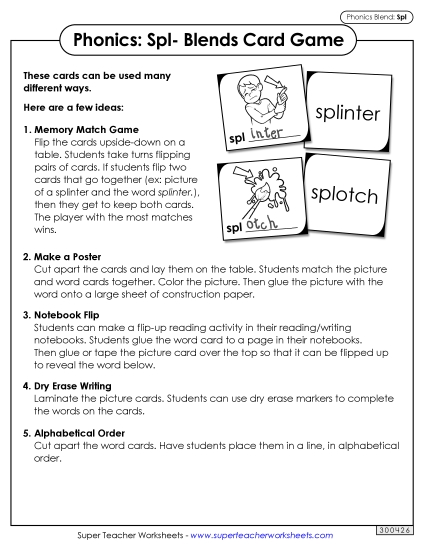 Games and Learning Centers - Phonics Card Game (Spl- Blends)