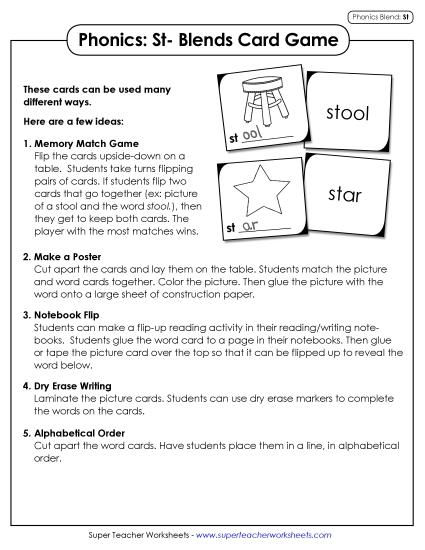 Games & Learning Centers - Phonics Card Game (St- Blends)
