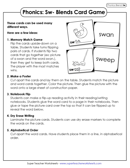 Games & Learning Center - Phonics Card Game (Sw- Words)