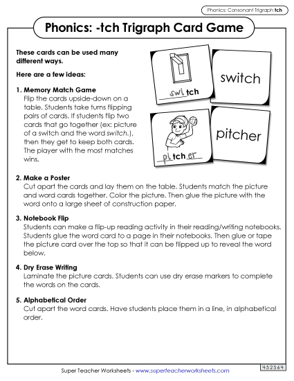 Games and Learning Centers - Phonics Card Game (-tch Trigraph)