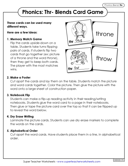 Games and Learning Centers - Phonics Card Game (Thr- Blends)