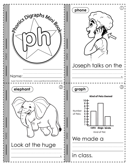 Cut-and-Glue Activities - Phonics Digraph Mini Book: Ph Words (Printable PDF Worksheet)