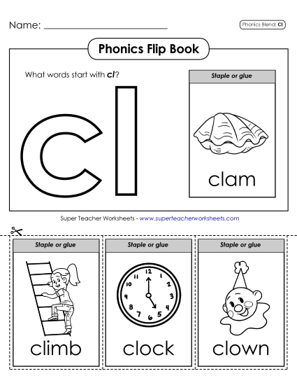 Cut and Glue Activities - Phonics Flip Book (Cl-) Cut and Glue Activities - Phonics Flip Book (Cl-)