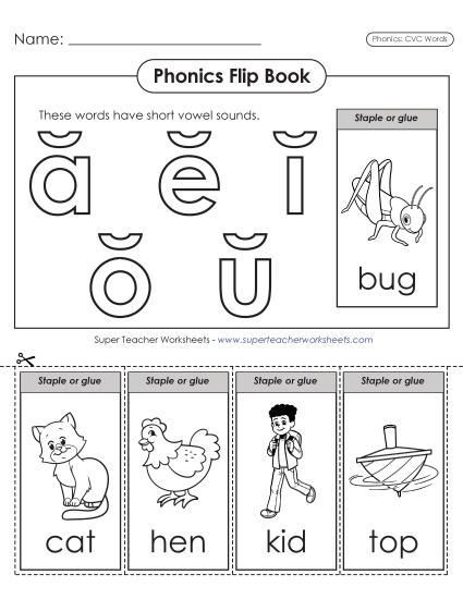 Mixed-Vowel CVC Words - Phonics Flip Book: CVC Words (Printable PDF Worksheet)