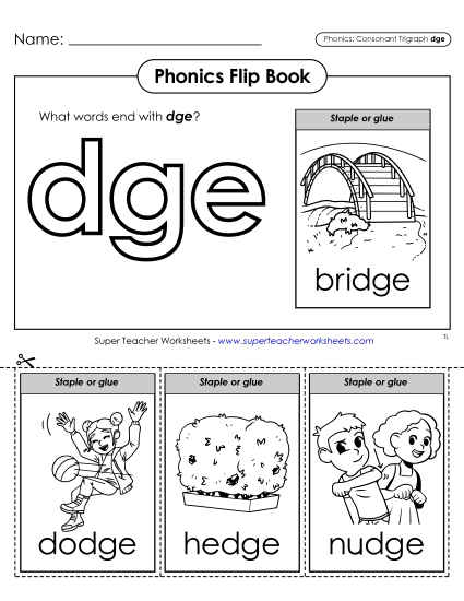 Cut-and-Glue Activities - Phonics Flip Book (-dge)