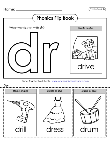 Cut and Glue Activities - Phonics Flip Book (Dr-)
