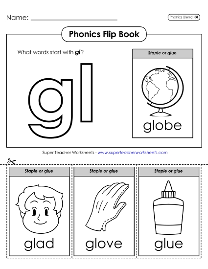 Cut and Glue Activities - Phonics Flip Book (Gl-) Cut and Glue Activities - Phonics Flip Book (Gl-)