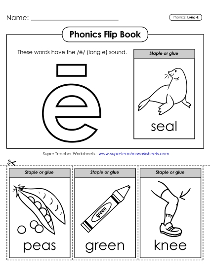 Cut and Glue Activities - Phonics Flip Book (Long E Words) Cut and Glue Activities - Phonics Flip Book (Long E Words)