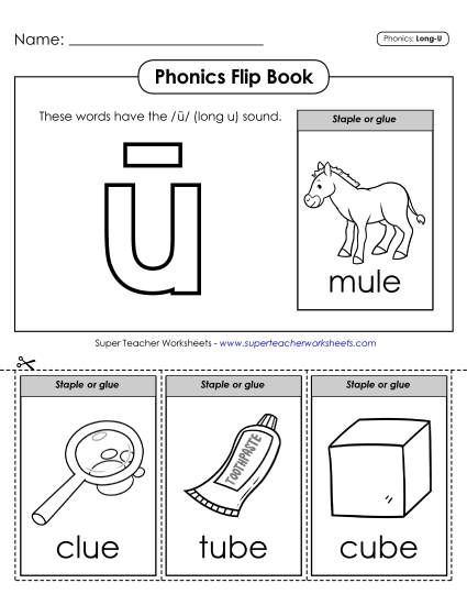 Cut and Glue Activities - Phonics Flip Book (Long U Words)