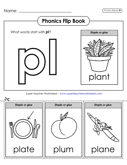 Cut and Glue Activities - Phonics Flip Book (Pl-)