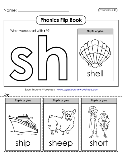 Cut and Glue Activities - Phonics Flip Book (SH)