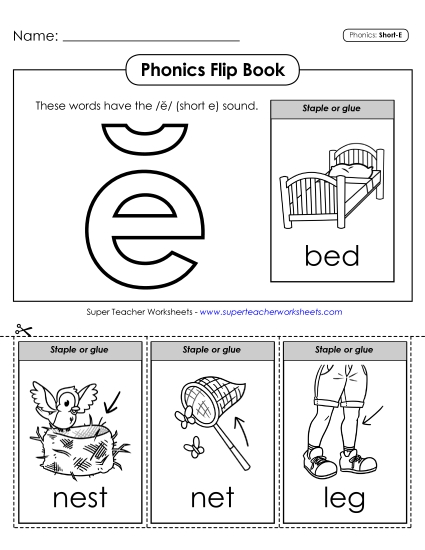 Cut & Glue Activities - Phonics Flip Book (Short E Words) Cut & Glue Activities - Phonics Flip Book (Short E Words)