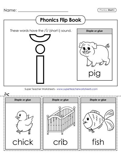 Cut & Glue Activities - Phonics Flip Book (Short I Words)