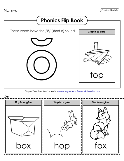 Cut & Glue Activities - Phonics Flip Book (Short O Words)