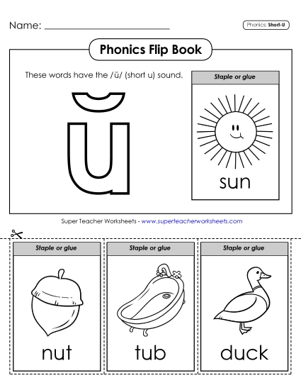 Cut & Glue Activities - Phonics Flip Book (Short U Words)