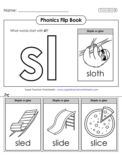 Cut and Glue Activities - Phonics Flip Book (Sl-)