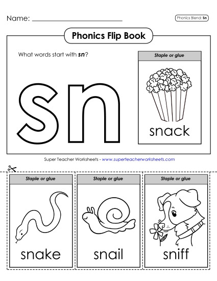 Cut and Glue Activities - Phonics Flip Book (Sn-) Cut and Glue Activities - Phonics Flip Book (Sn-)