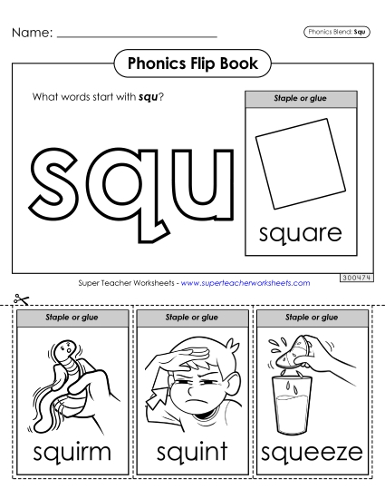 Cut-and-Glue Activities - Phonics Flip Book (Squ-) Cut-and-Glue Activities - Phonics Flip Book (Squ-)