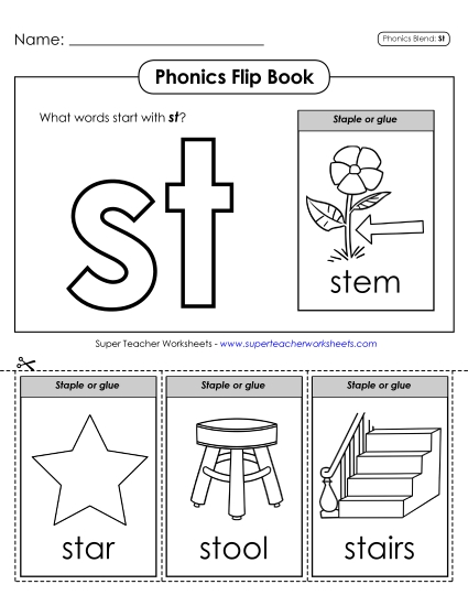 Cut and Glue Activities - Phonics Flip Book (St-) Cut and Glue Activities - Phonics Flip Book (St-)