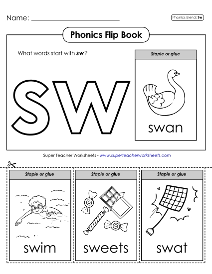 Cut and Glue Activities - Phonics Flip Book (Sw-)