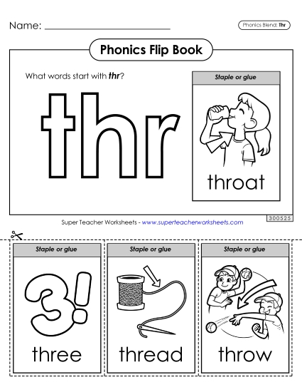 Worksheets - Phonics Flip Book (Thr-)