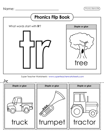 Cut and Glue Activities - Phonics Flip Book (Tr-)