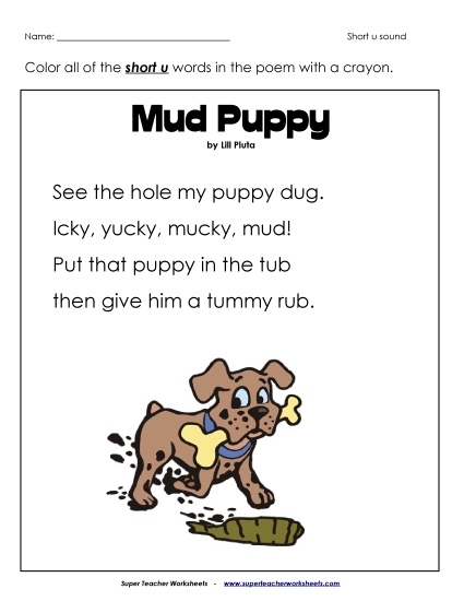 Kindergarten - 1st Grade  Phonics Poems - Phonics Poem: Mud Puppy