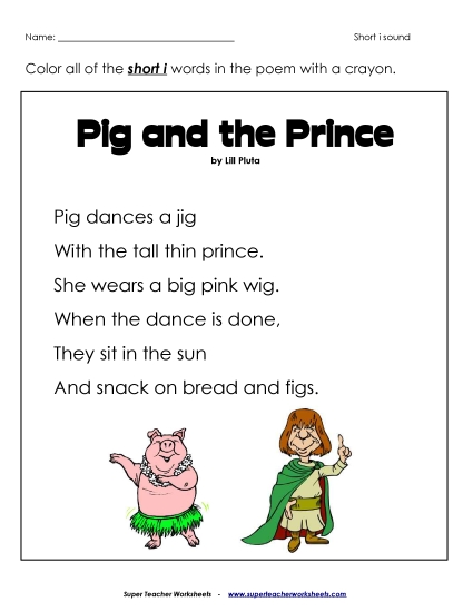 Kindergarten - 1st Grade Phonics Poems - Phonics Poem: Pig and the Prince Kindergarten - 1st Grade Phonics Poems - Phonics Poem: Pig and the Prince