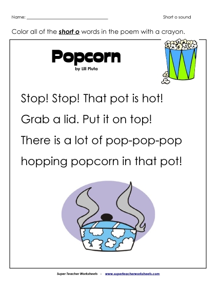 Kindergarten - 1st Grade  Phonics Poems - Phonics Poem: Popcorn