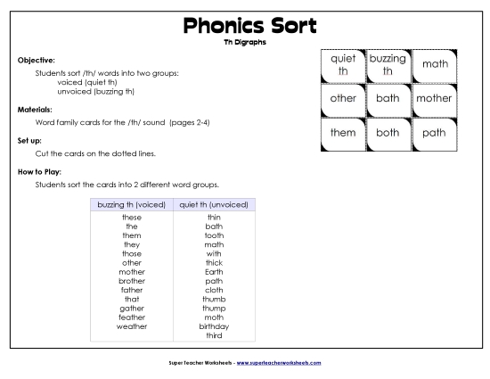 Phonics TH Sort Phonics TH Sort