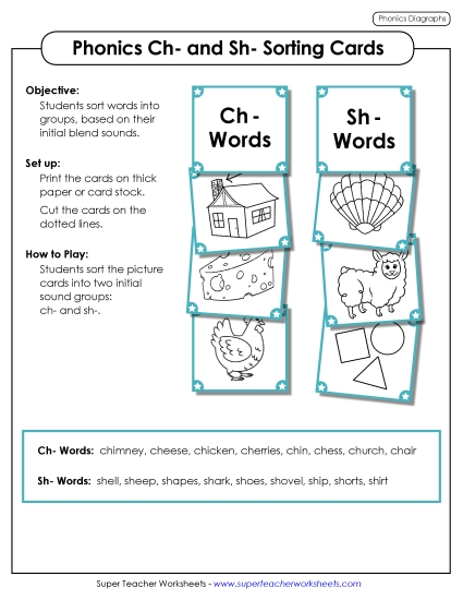Ch and Sh Mixed - Picture Card Sort: Ch and Sh Words