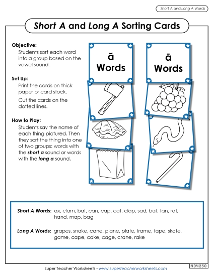 Picture Card Sort: Long A, Short A