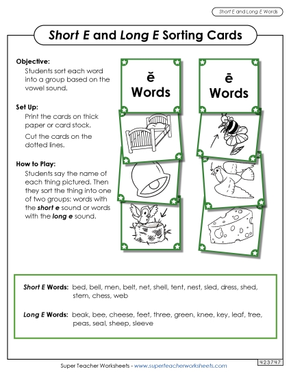 Picture Card Sort: Long E, Short E Picture Card Sort: Long E, Short E
