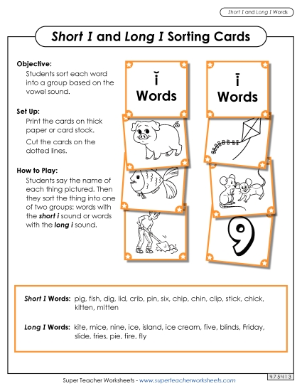Picture Card Sort: Long I, Short I
