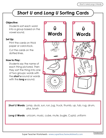 Picture Card Sort: Long U, Short U