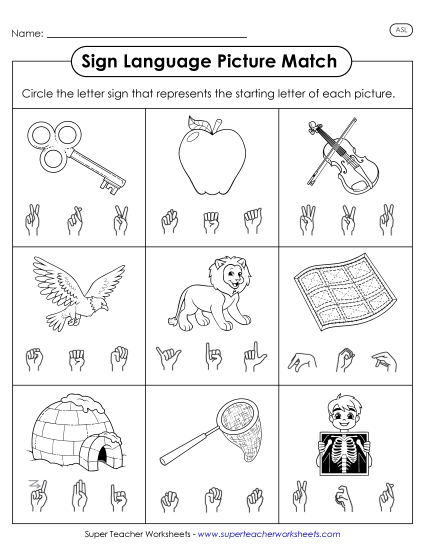 Letter Matching Worksheets - Picture-Sign Matching Worksheet 2 (Printable PDF Worksheet)