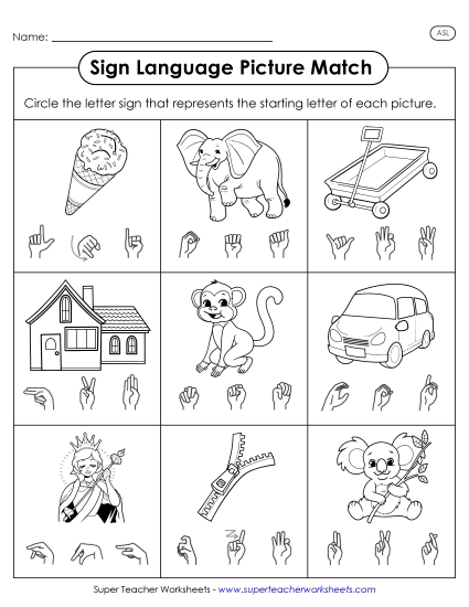 Letter Matching Worksheets - Picture-Sign Matching Worksheet 4 (Printable PDF Worksheet)