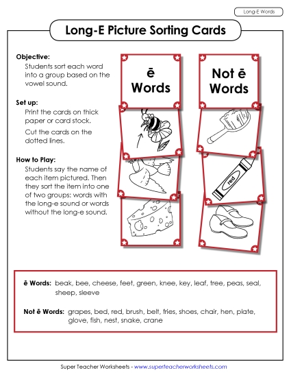 Games & Learning Centers - Picture Sorting Cards: (Long E Words)