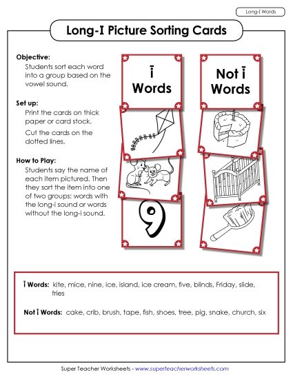 Games & Learning Centers - Picture Sorting Cards: (Long I Words)