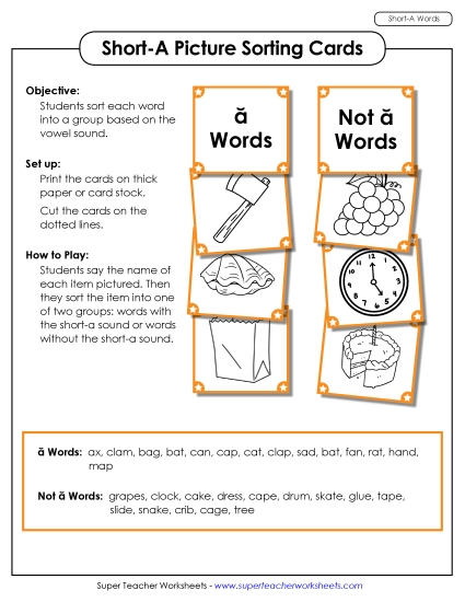 Games & Learning Centers - Picture Sorting Cards: (Short A Words)