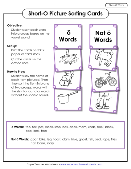 Games & Learning Centers - Picture Sorting Cards: (Short O Words)