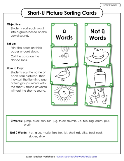 Games and Puzzles - Picture Sorting Cards: (Short U Words)