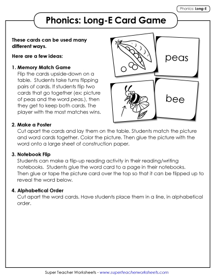 Games & Learning Centers - Picture-Word Match Game (Long E Words)