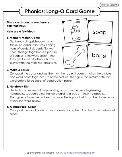Games & Learning Centers - Picture-Word Match Game (Long O Words)