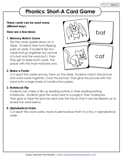 Games & Learning Centers - Picture-Word Match Game (Short A) Games & Learning Centers - Picture-Word Match Game (Short A)