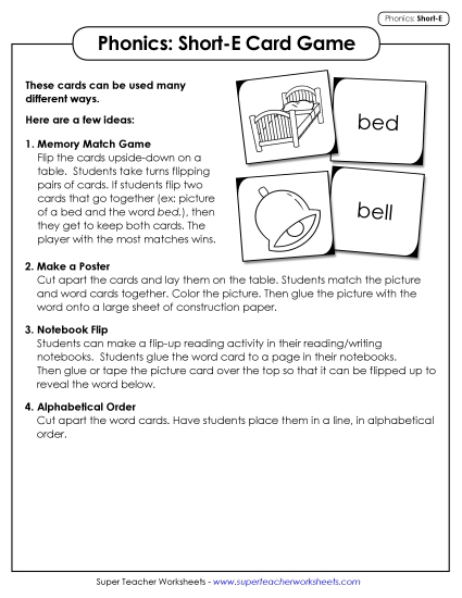 Games & Learning Centers - Picture-Word Match Game (Short E Words)