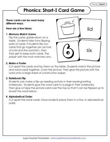 Games and Learning Centers - Picture-Word Match Game (Short I Words)